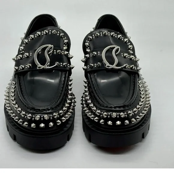 Christian Louboutin CL Studded Lug Sole Loafer in Black/Lin Black - Picture 2 of 13